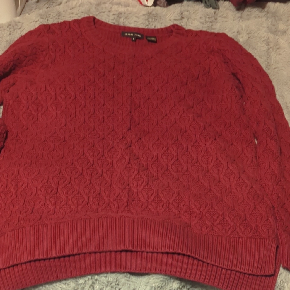 JEANNE PIERRE Red Textured Crew Neck Sweater